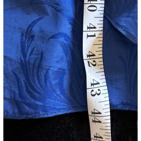 VTG 80s Printed Satin Cocktail Wrap Dress Size S Cobalt 90s Evening Party Peplum - Picture 13 of 16